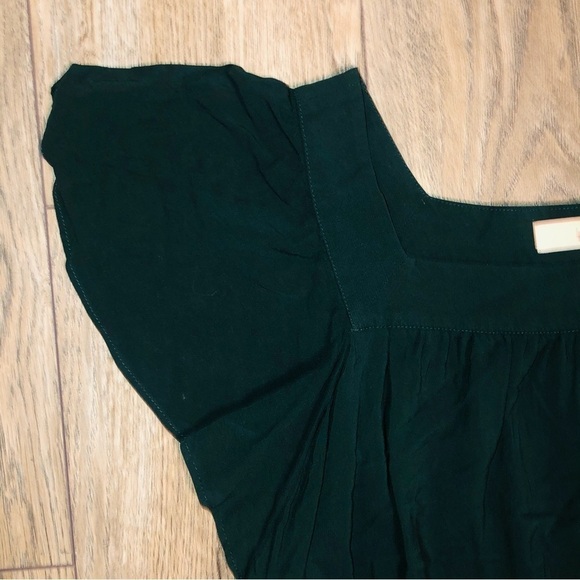 LOFT Dark Emerald Green Ruffle Sleeve Square Neck Embroidered Blouse Top Size S - Picture 5 of 11